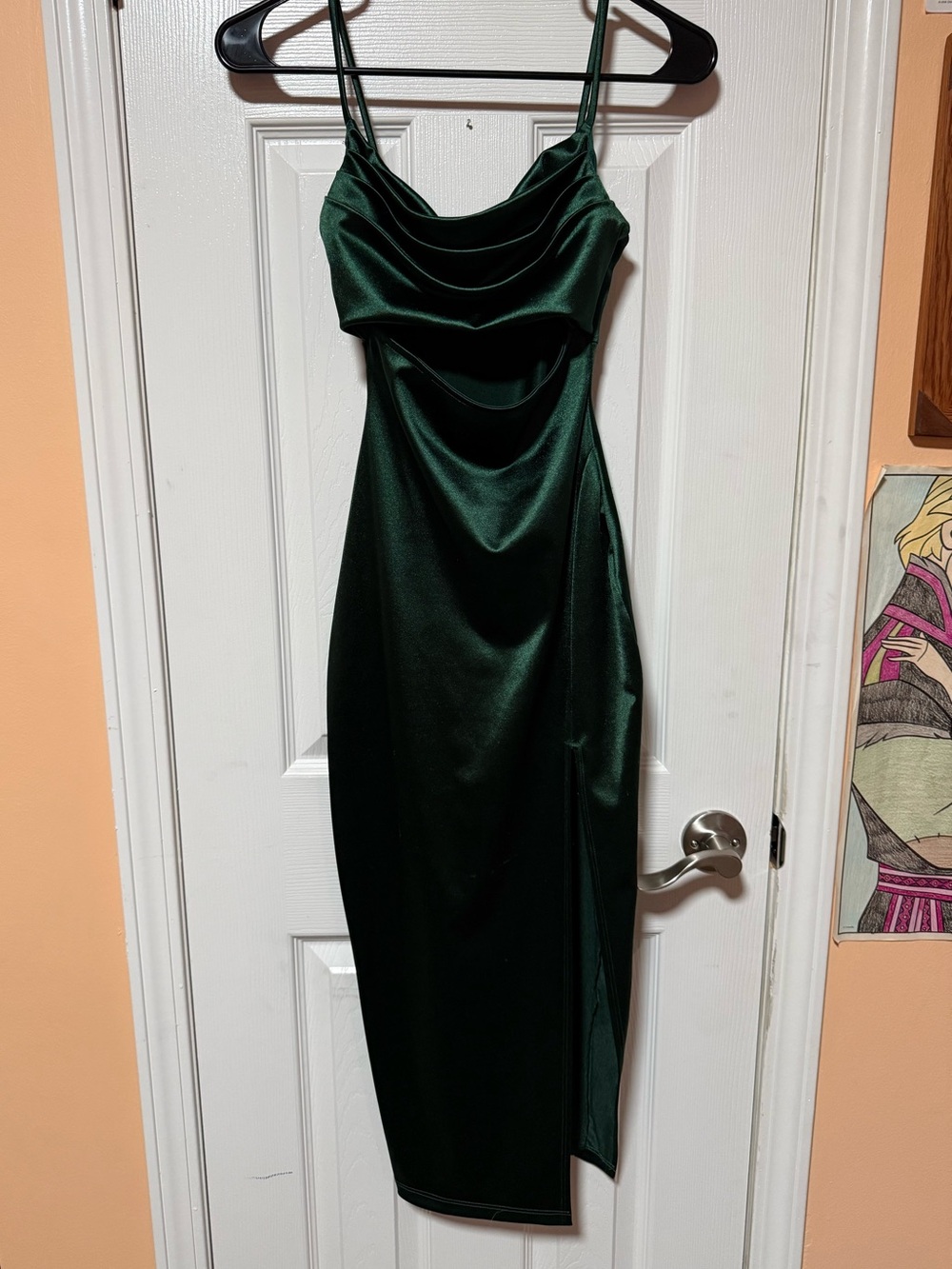 Windsor Deep Green Satin Cowl Midi Dress